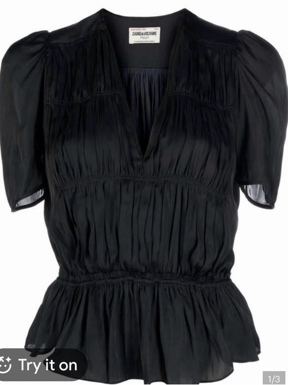 Zadig & Voltaire Black Pleated V-Neck Silk Blouse